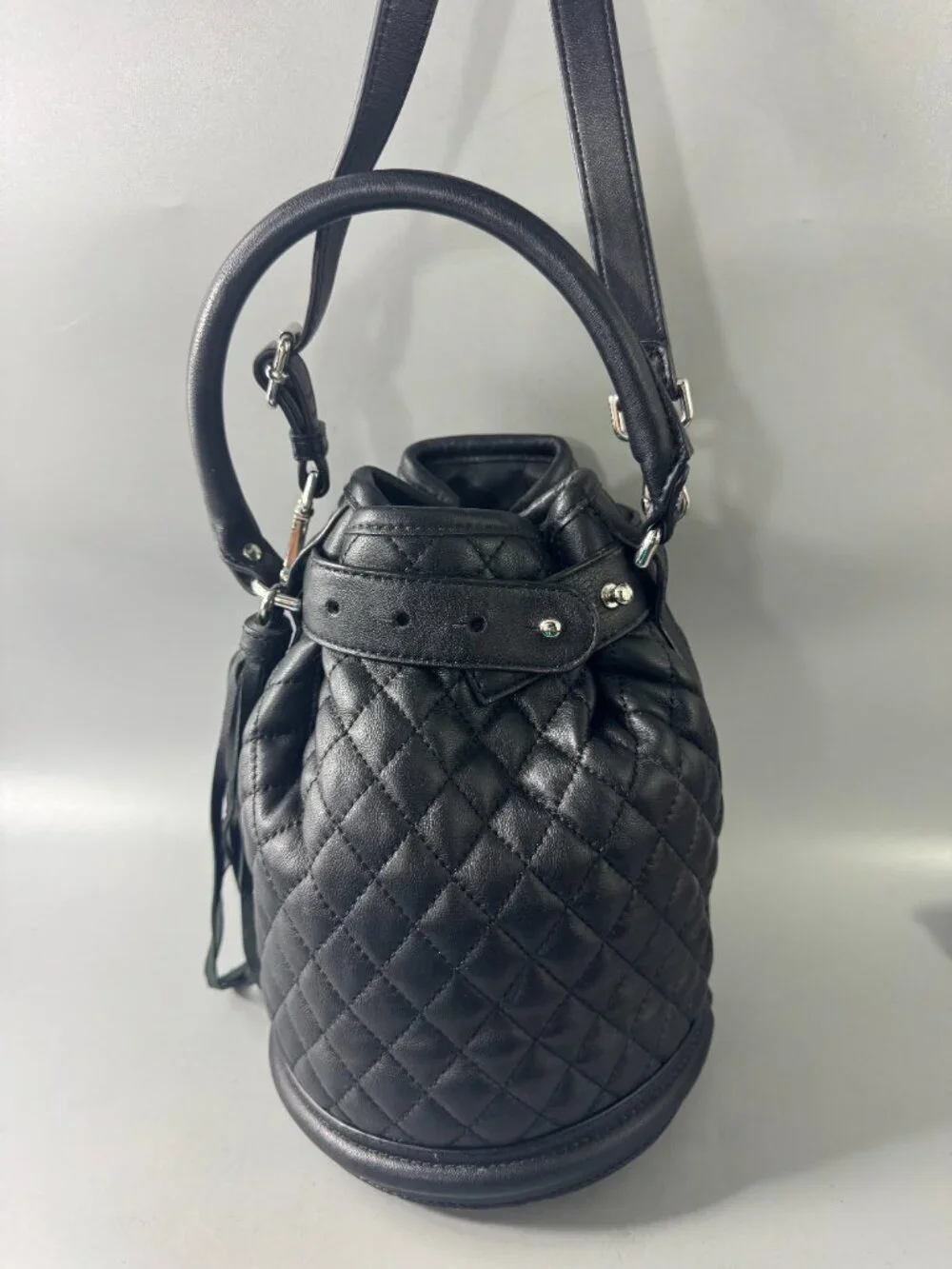 Claudie Pierlot Black Leather Quilted Bucket Bag